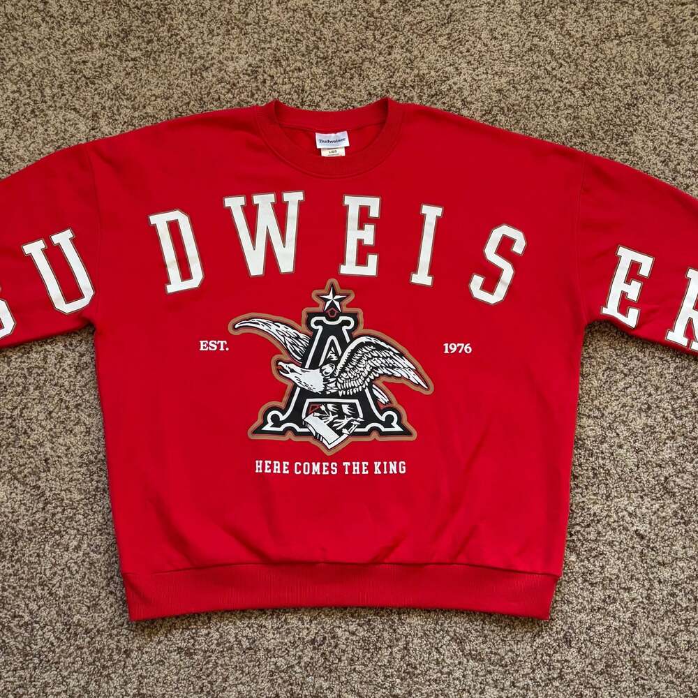 Budweiser King of Beers Red Graphic Crewneck Sweatshirt